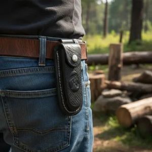 Bainha Para Canivete Em Couro Invernizado Preto